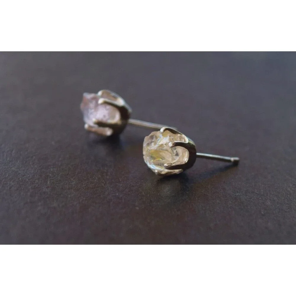 Lake County diamond earrings, 925 sterling silver, raw gemstones